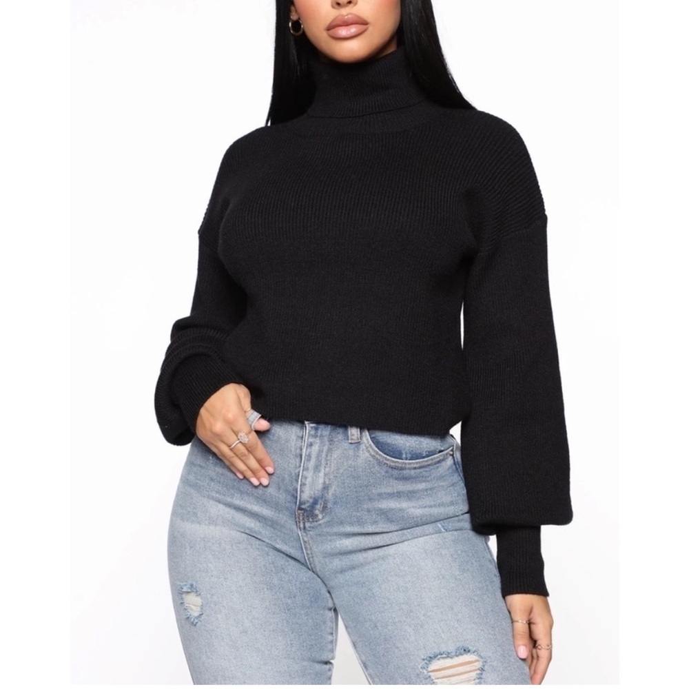 Fashionnova - Black Cropped Turtleneck Long Sleeve Sweater Top Winter Size Large